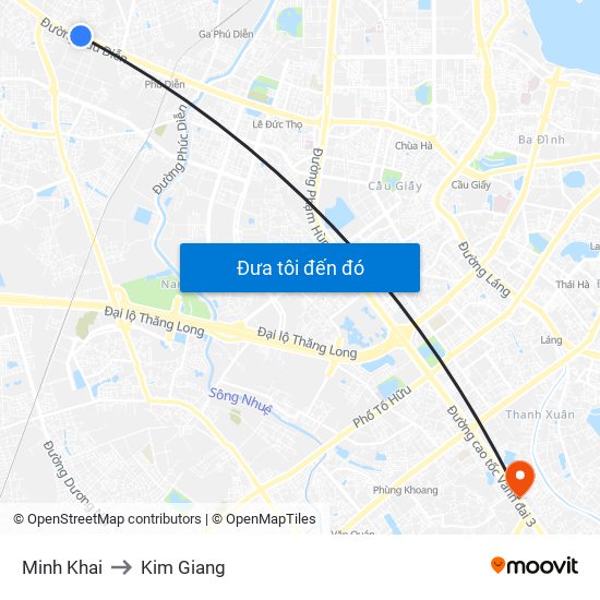 Minh Khai to Kim Giang map