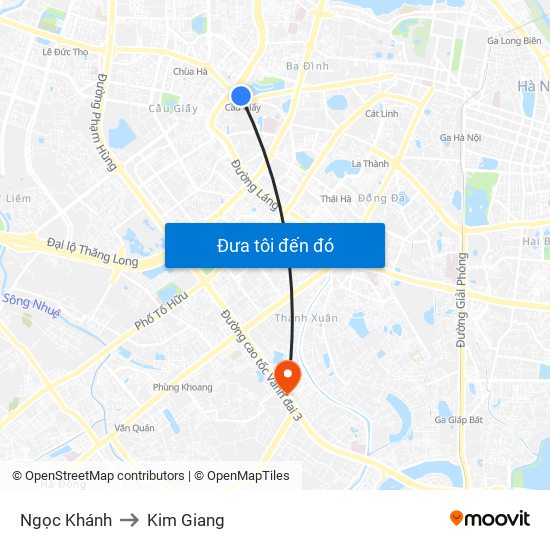Ngọc Khánh to Kim Giang map