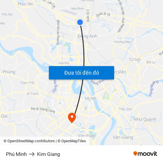 Phú Minh to Kim Giang map