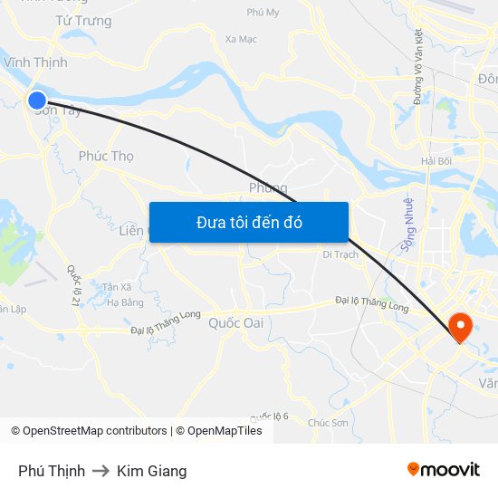 Phú Thịnh to Kim Giang map