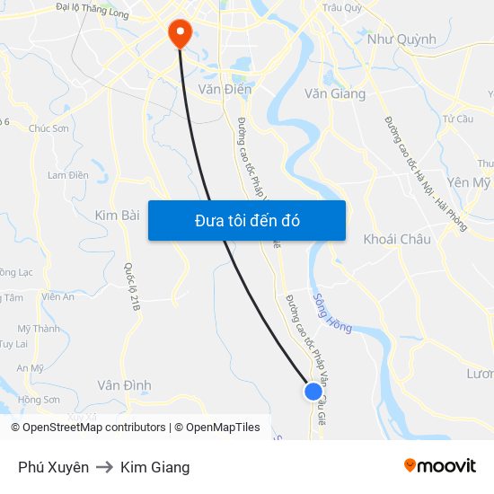 Phú Xuyên to Kim Giang map