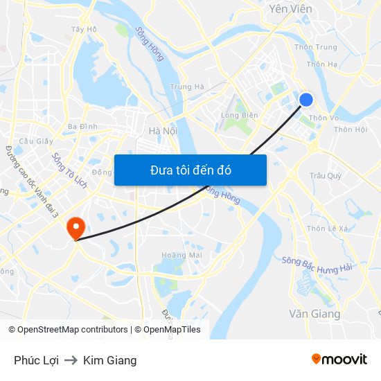 Phúc Lợi to Kim Giang map