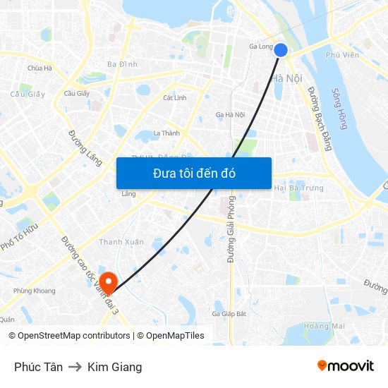 Phúc Tân to Kim Giang map