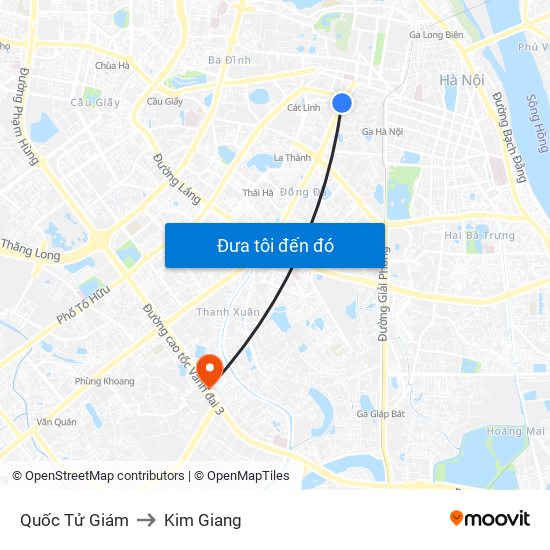 Quốc Tử Giám to Kim Giang map