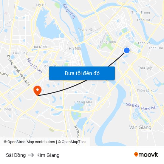 Sài Đồng to Kim Giang map