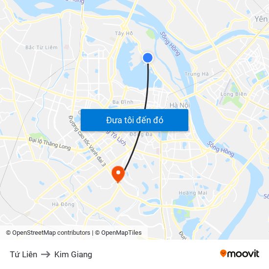 Tứ Liên to Kim Giang map