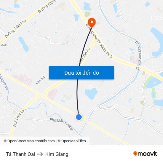 Tả Thanh Oai to Kim Giang map