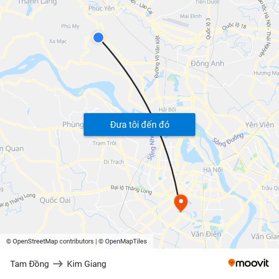 Tam Đồng to Kim Giang map