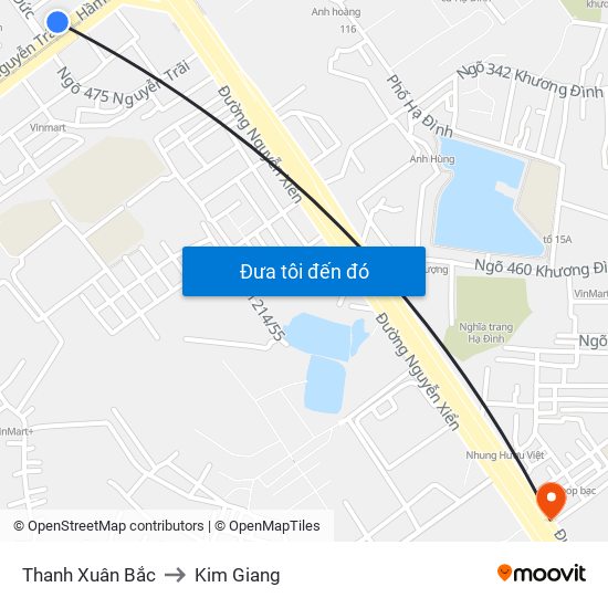 Thanh Xuân Bắc to Kim Giang map