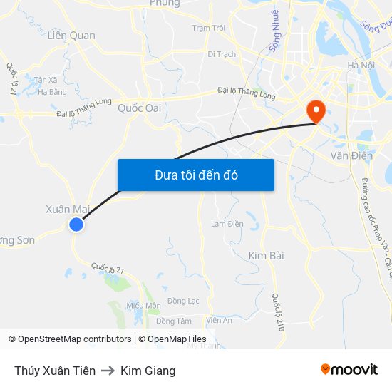 Thủy Xuân Tiên to Kim Giang map