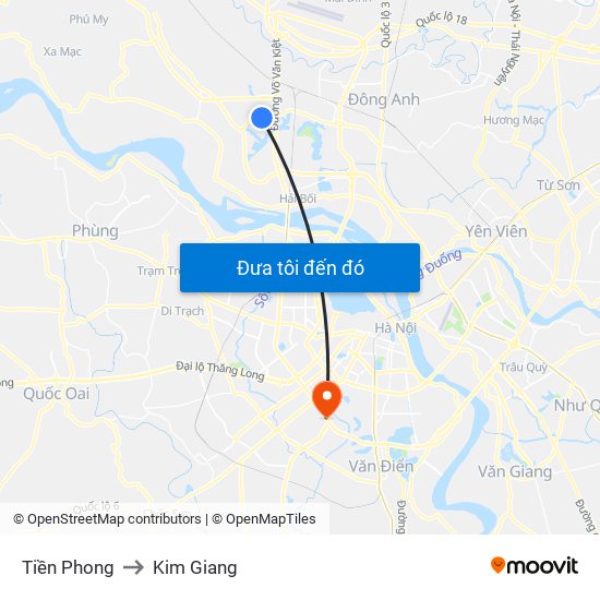 Tiền Phong to Kim Giang map