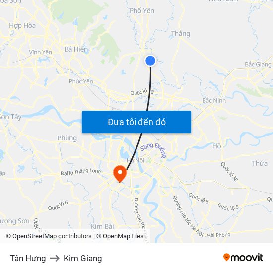 Tân Hưng to Kim Giang map