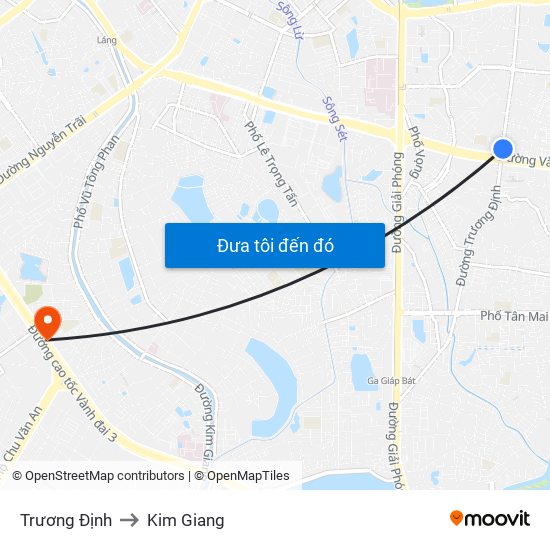 Trương Định to Kim Giang map