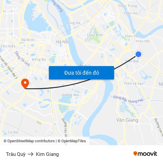 Trâu Quỳ to Kim Giang map