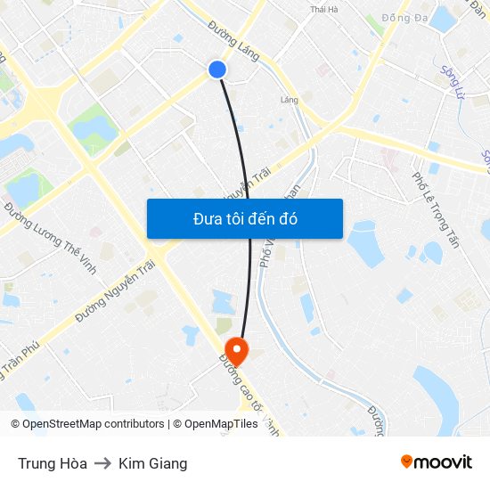Trung Hòa to Kim Giang map