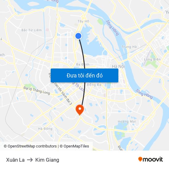 Xuân La to Kim Giang map