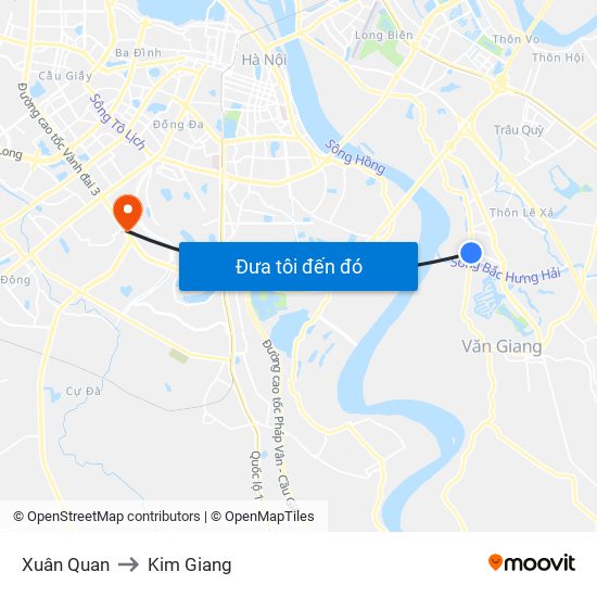 Xuân Quan to Kim Giang map