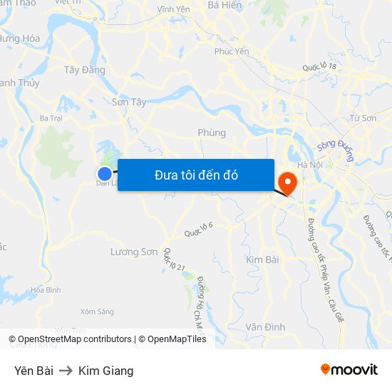 Yên Bài to Kim Giang map