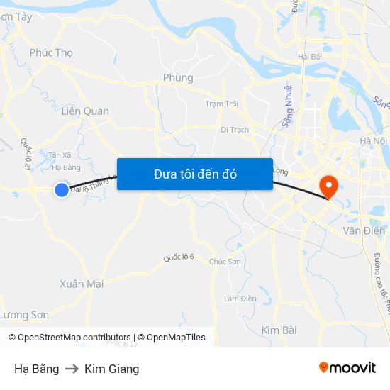 Hạ Bằng to Kim Giang map