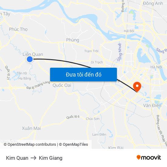 Kim Quan to Kim Giang map