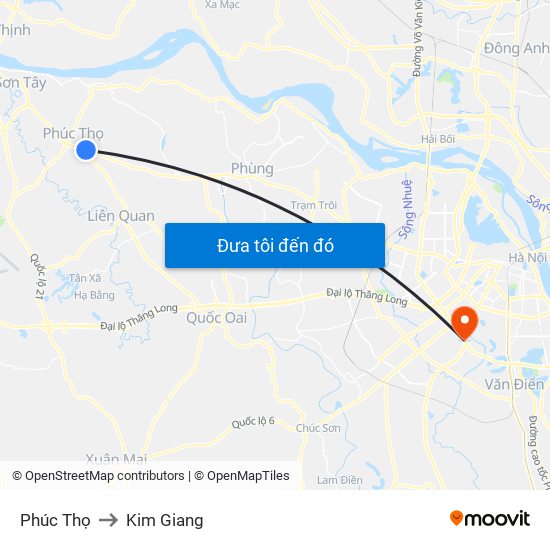 Phúc Thọ to Kim Giang map