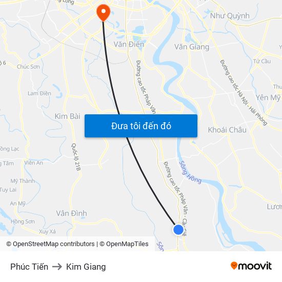 Phúc Tiến to Kim Giang map