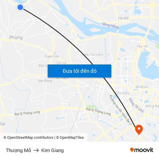 Thượng Mỗ to Kim Giang map