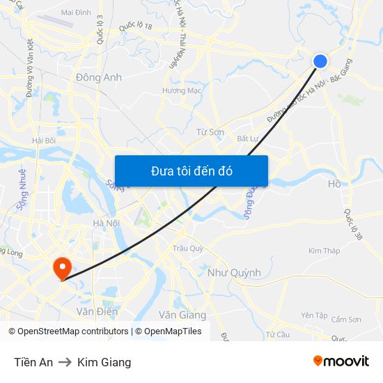 Tiền An to Kim Giang map