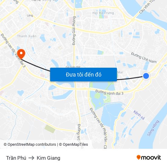 Trần Phú to Kim Giang map