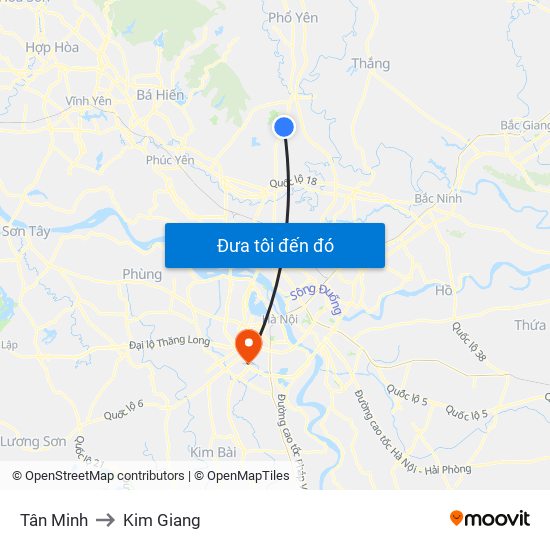 Tân Minh to Kim Giang map