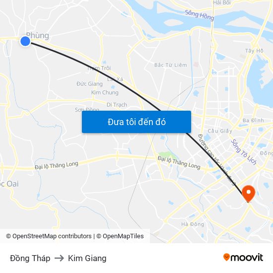 Đồng Tháp to Kim Giang map