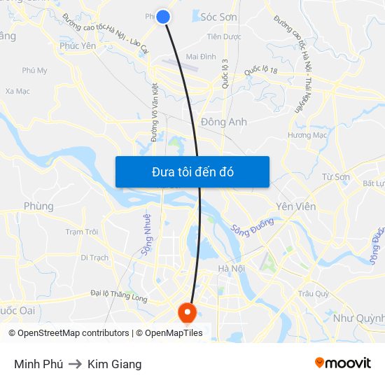 Minh Phú to Kim Giang map