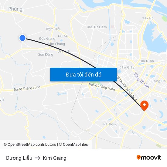 Dương Liễu to Kim Giang map