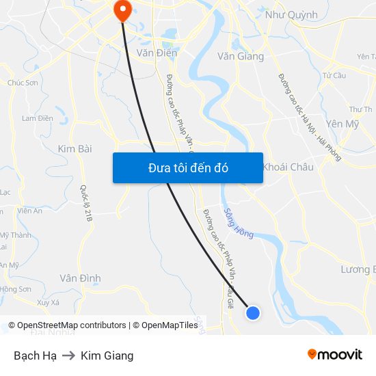 Bạch Hạ to Kim Giang map