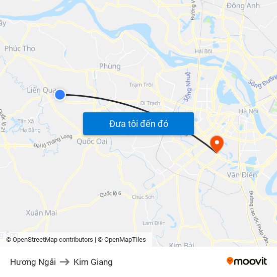 Hương Ngải to Kim Giang map