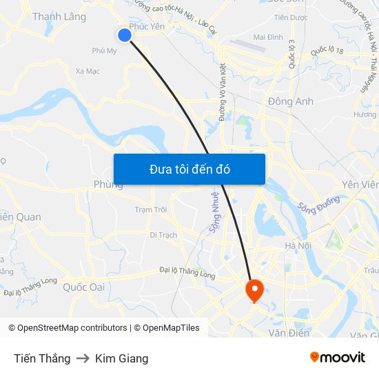 Tiến Thắng to Kim Giang map