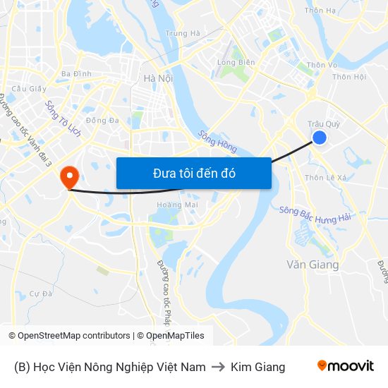 (B) Học Viện Nông Nghiệp Việt Nam to Kim Giang map