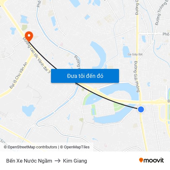Bến Xe Nước Ngầm to Kim Giang map