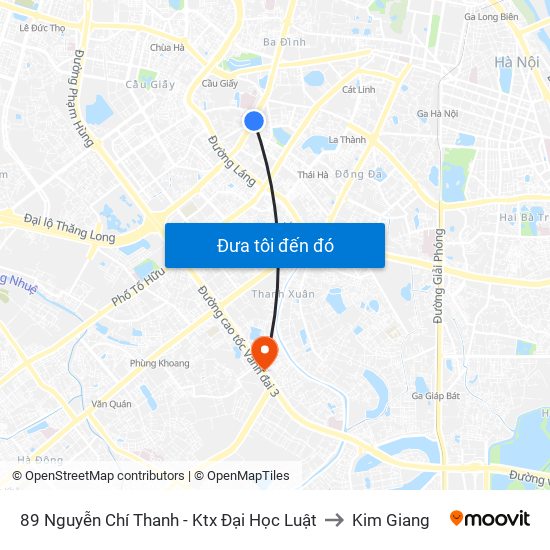 89 Nguyễn Chí Thanh - Ktx Đại Học Luật to Kim Giang map