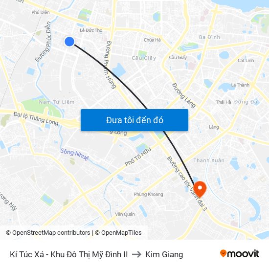 Kí Túc Xá - Khu Đô Thị Mỹ Đình II to Kim Giang map