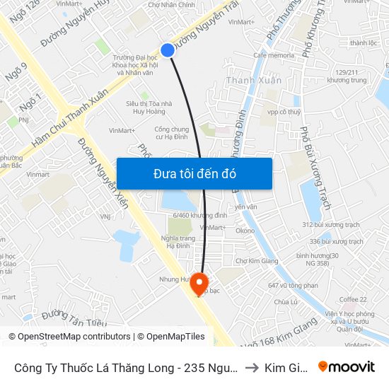 Công Ty Thuốc Lá Thăng Long - 235 Nguyễn Trãi to Kim Giang map