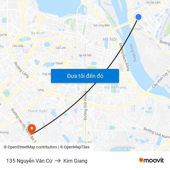 135 Nguyễn Văn Cừ to Kim Giang map