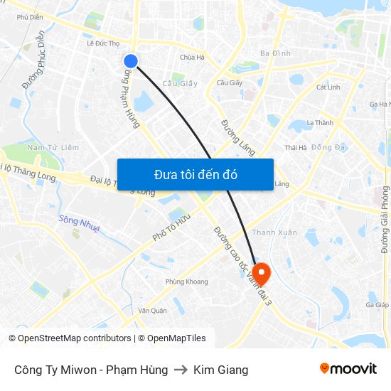 Công Ty Miwon - Phạm Hùng to Kim Giang map