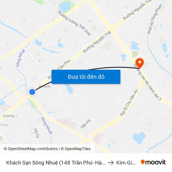 Khách Sạn Sông Nhuệ (148 Trần Phú- Hà Đông) to Kim Giang map