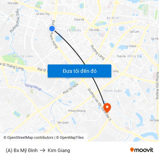 (A) Bx Mỹ Đình to Kim Giang map