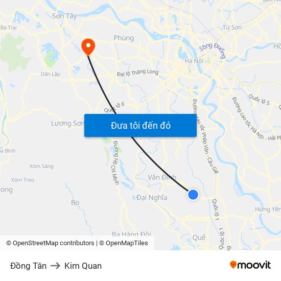 Đồng Tân to Kim Quan map