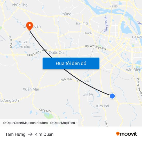 Tam Hưng to Kim Quan map