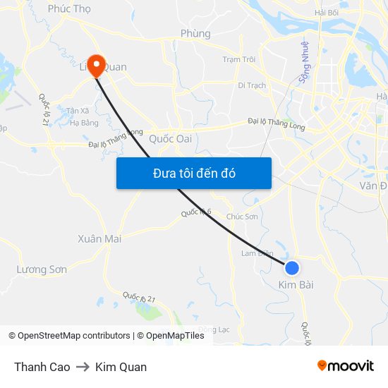 Thanh Cao to Kim Quan map