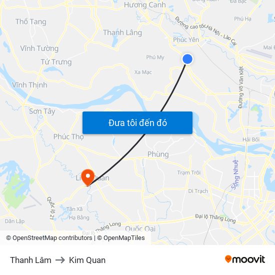 Thanh Lâm to Kim Quan map
