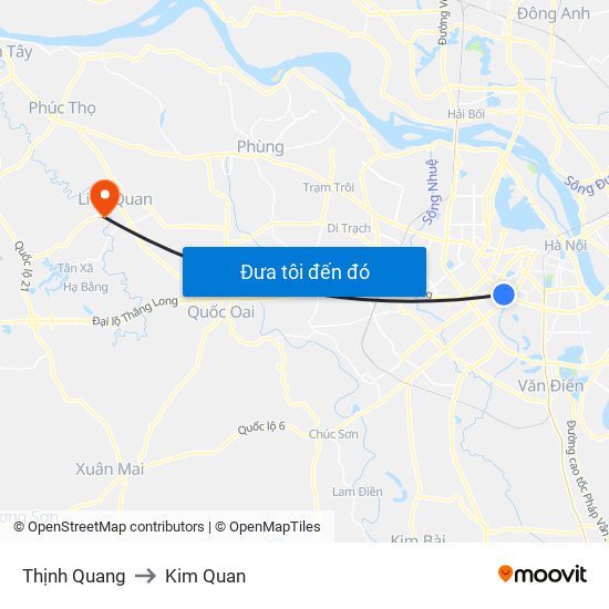 Thịnh Quang to Kim Quan map